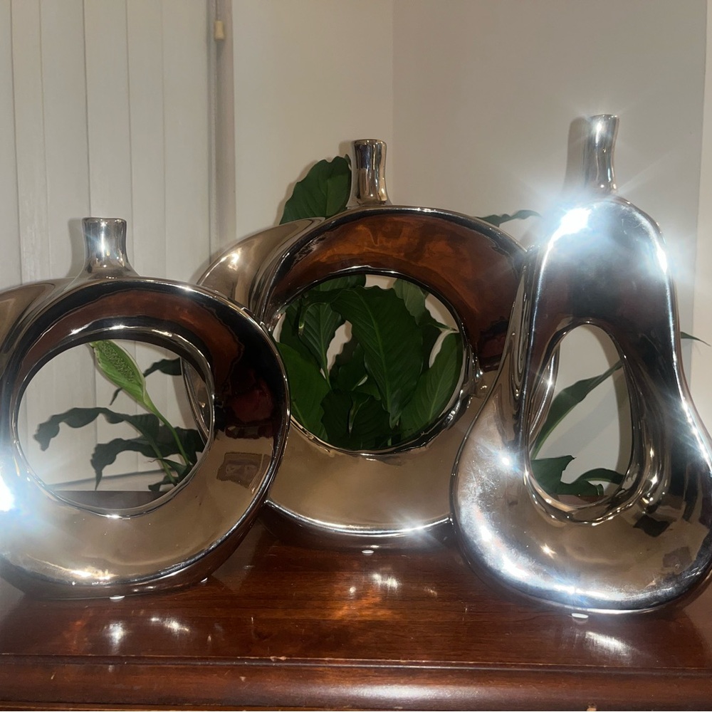 Silver Abstract Ceramic Vases Set